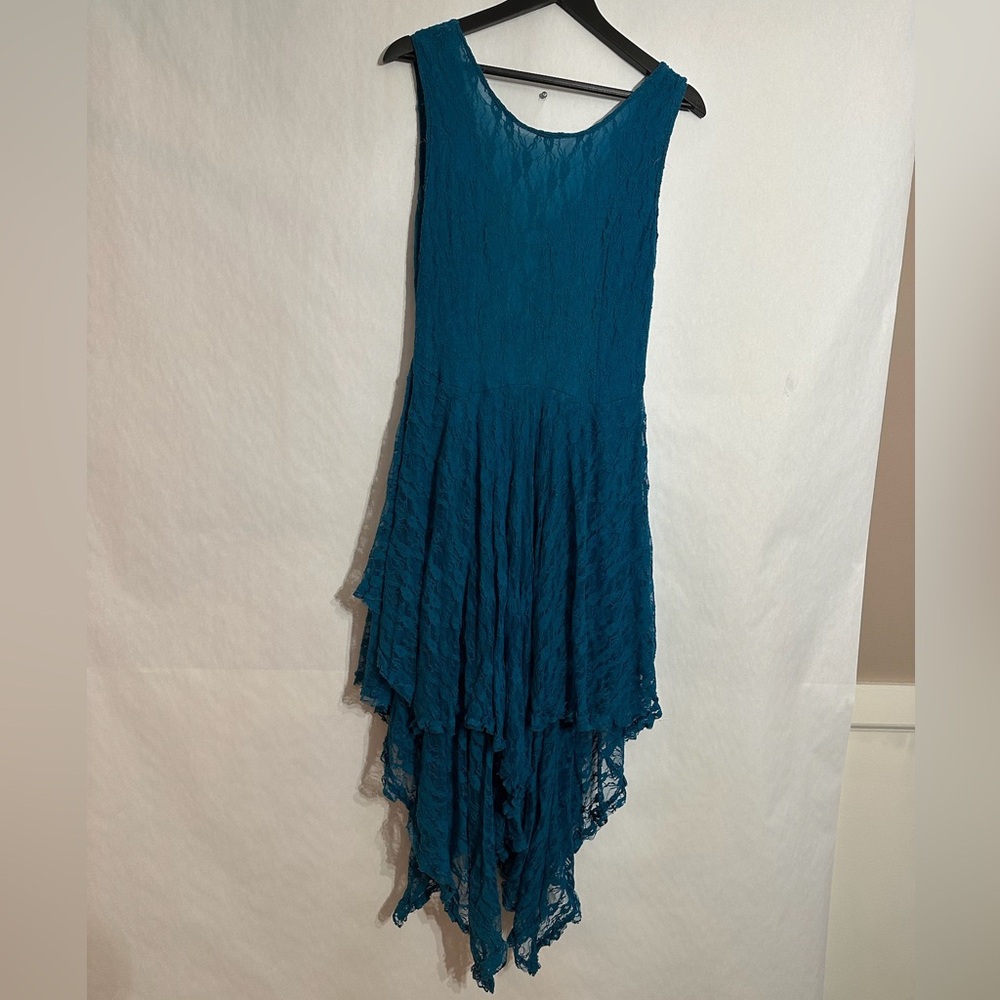 Adore Turquoise Lace Handkerchief Layered Hem Dress Y2K Fairycore Size Large - Picture 6 of 8